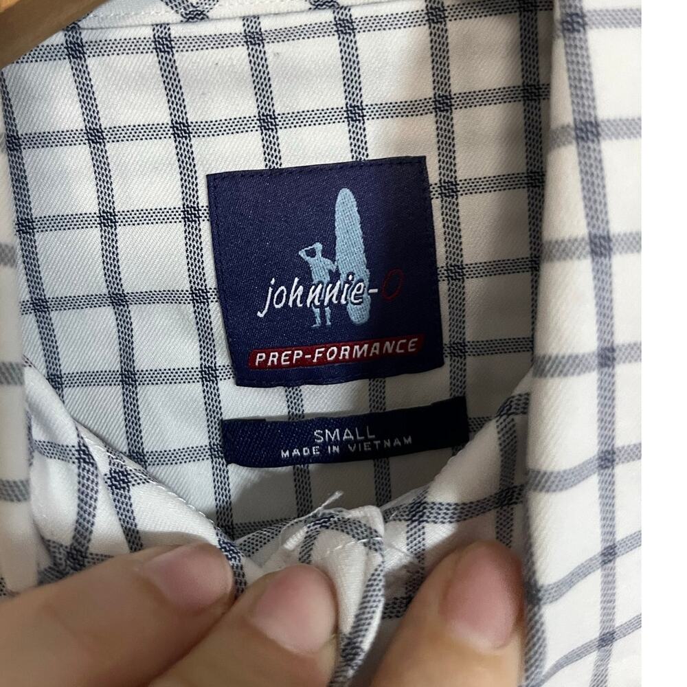 Johnnie-O Prep-Formance Button Down Shirt Small White Blue Check Stretch - Picture 4 of 7